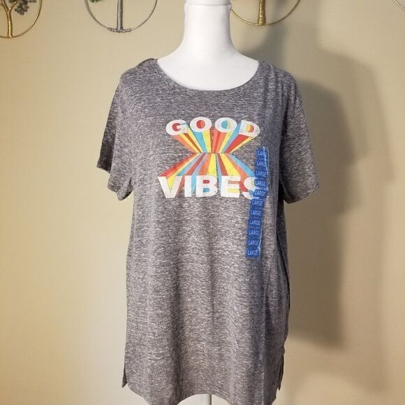 NWT! Modern Canvas Gray Good Vibes Tee L - Picture 5 of 8
